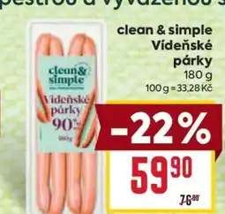 Billa clean & simple Vídeňské párky nabídka