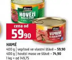 Terno HAMÉ 400 g vepřové ve vlastní šťávě 400 g hovězí maso ve šťávě nabídka