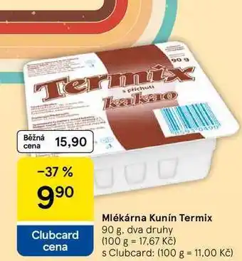 Tesco Mlékárna Kunín Termix, 90 g, dva druhy nabídka