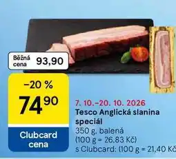 Tesco Tesco Anglická slanina speciál, 350 g, balená nabídka