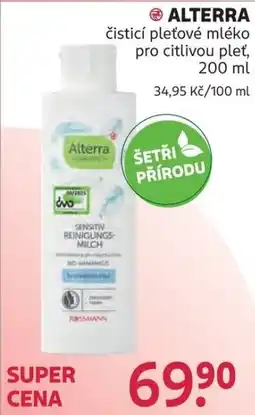 Rossmann Alterra čistící pleťové mléko pro citlivou pleť nabídka