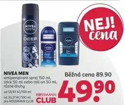 Rossmann Nivea men nabídka