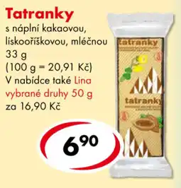 CBA Tatranky s náplní kakaovou, lískoříškovou, mléčnou nabídka
