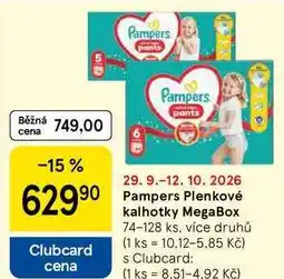 Tesco Pampers Plenkové kalhotky MegaBox, 74-128 ks, více druhů nabídka