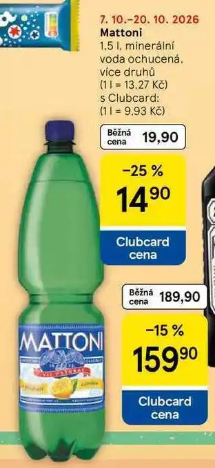 Tesco Mattoni, 1,5 l, minerální voda ochucená nabídka