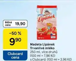 Tesco Madeta Lipánek Trvanlivé mléko, 250 ml, více druhů nabídka