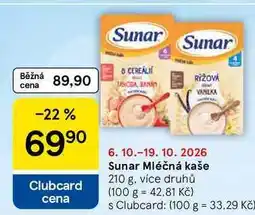 Tesco Sunar Mléčná kaše, 210 g, více druhů nabídka