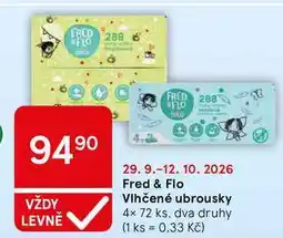 Tesco Fred & Flo Vlhčené ubrousky, 4x 72 ks, dva druhy nabídka