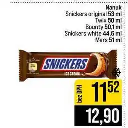 Jip Nanuk Snickers original 53 ml Twix 50 ml Bounty 50,1 ml Snickers white 44,6 ml Mars 51 ml nabídka