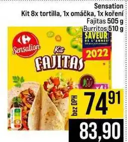 Jip Sensation Kit 8x tortilla, 1x omáčka, 1x koření Fajitas 505 g Burritos 510 g nabídka