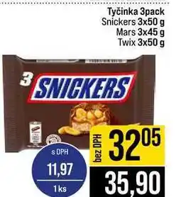 Jip Tyčinka 3pack Snickers 3x50 g Mars 3x45 g Twix nabídka