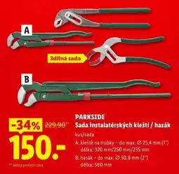 Lidl PARKSIDE SADA INSTALATÉRSKÝCH KLEŠTÍ, HASÁK nabídka