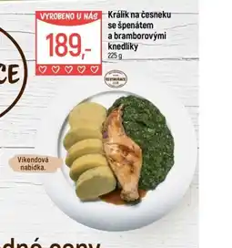 Globus Králik na česneku se špenátem a bramborovými knedlíky nabídka