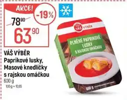Globus Váš výběr paprikové lusky masové knedlíčky s rajskou omáčkou nabídka