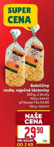 Billa Babiččiny nudle, vaječné těstoviny nabídka