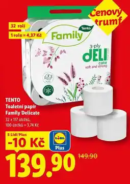 Lidl TENTO Toaletní papír Family Delicate, 32 x 117 útržků nabídka