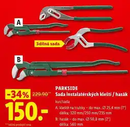 Lidl PARKSIDE Sada instalatérských kleští / hasák, kus/sada nabídka