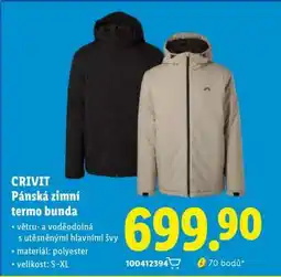 Lidl CRIVIT Pánská zimní termo bunda nabídka