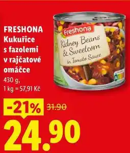 Lidl FRESHONA Kukuřice s fazolemi v rajčatové omáčce nabídka