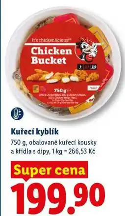 Lidl Kuřecí kyblík, 750 g, obalované kuřecí kousky a křídla s dipy nabídka