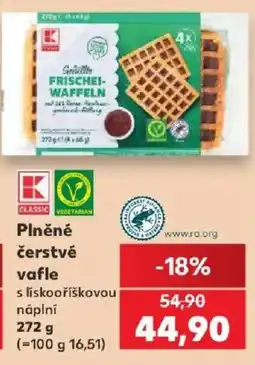 Kaufland K Classic plněné čerstvé vaflle s liskořiškovou náplní nabídka