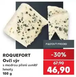 Kaufland Roquefort ovčí sýr s modrou plísní uvnitř nabídka