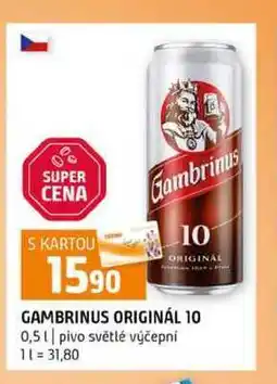 Terno GAMBRINUS ORIGINÁL 10 0,5l pivo světlé výčepní nabídka