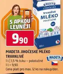 Terno MADETA JIHOČESKÉ MLÉKO TRVANLIVÉ 1l 1,5 % tuku polotučné nabídka
