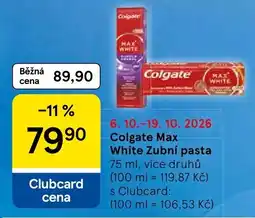 Tesco Colgate Max White Zubní pasta nabídka