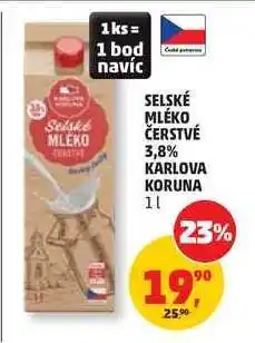 Penny Market Selské mléko čerstvé 3,8% Karlova Koruna nabídka