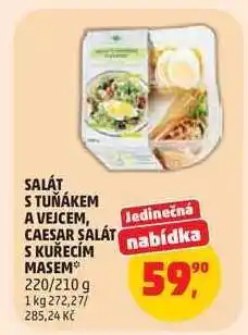 Penny Market Salát s tuňákem a vejcem, Caesar salát s kuřecím masem nabídka