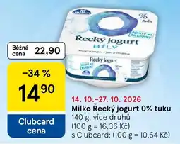 Tesco Milko Řecký jogurt 0% tuku nabídka