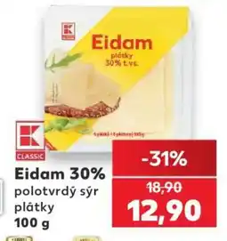 Kaufland Eidam 30% polotvrdý sýr plátky 100 g nabídka