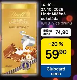 Tesco Lindt Mléčná čokoláda nabídka