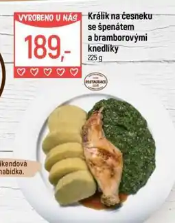 Globus Králík na česneku se špenátem a bramborovými knedlíky nabídka