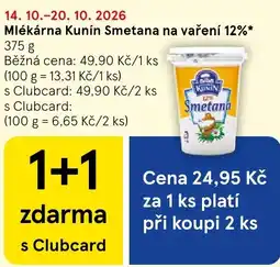 Tesco Kunín Smetana na vaření 12% nabídka