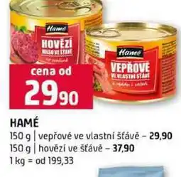 Terno HAMÉ 150 g vepřové ve vlastní šťávě 150 g hovězí ve šťávě nabídka