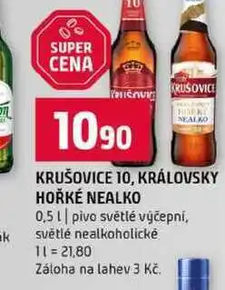 Terno KRUŠOVICE 10, KRÁLOVSKY HOŘKÉ NEALKO 0,5l pivo světlé výčepní, k světlé nealkoholické nabídka