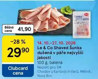 Tesco Le & Co Shaved Šunka dušená v páře nejvyšší jakosti, 100 g, balená nabídka