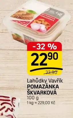 Flop Lahůdky Vavřík pomazánka škvarková nabídka