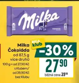 Billa Milka Čokoláda nabídka