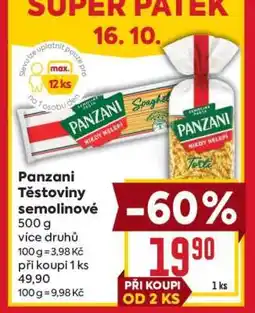 Billa Panzani Těstoviny semolinové nabídka