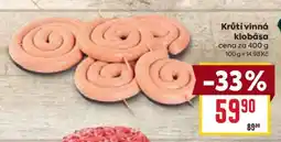 Billa Krůtí vinná klobása nabídka