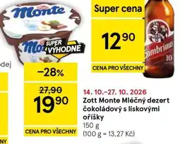 Tesco Zott Monte Mléčný dezert čokoládový s lískovými oříšky nabídka