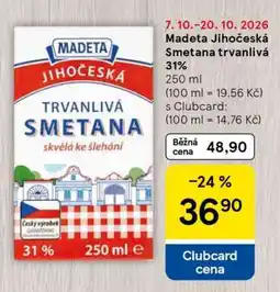 Tesco Madeta Jihočeská Smetana trvanlivá 31% nabídka