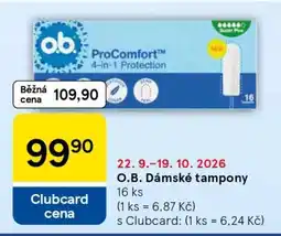 Tesco O.B. DÁMSKÉ TAMPONY nabídka