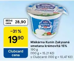 Tesco Mlékárna Kunín Zakysaná smetana krémovitá 15% nabídka