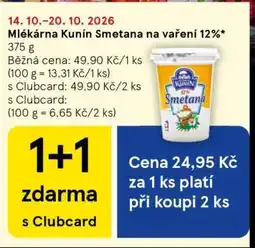 Tesco Mlékárna Kunín Smetana na vaření 12% nabídka