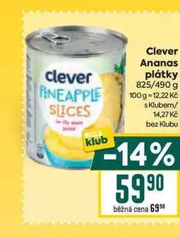 Billa Clever Ananas plátky 825/490 g nabídka