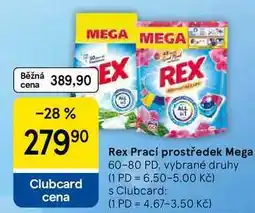 Tesco Rex Prací prostředek Mega, 60-80 PD, vybrané druhy nabídka